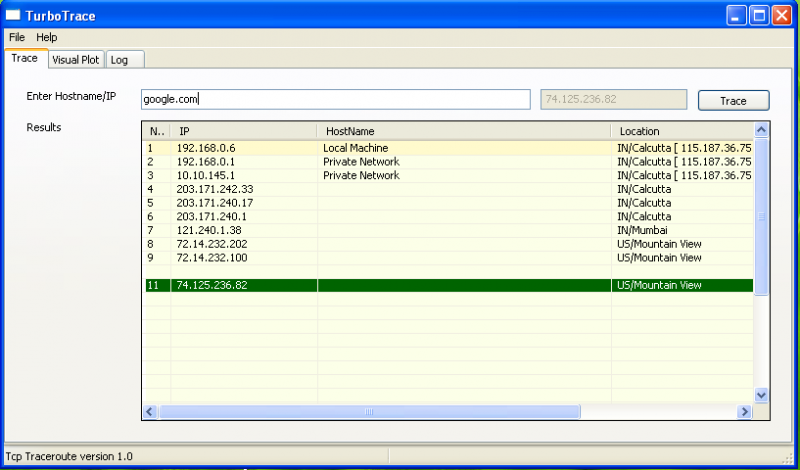 Turbotrace – free multithreaded visual traceroute utility for windows and linux